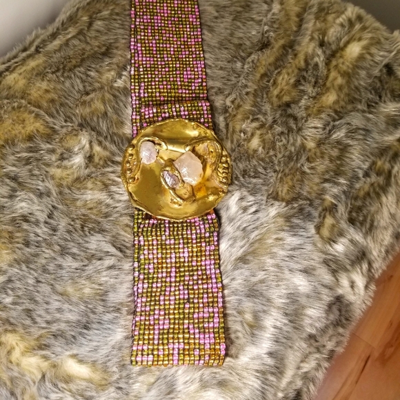 Vintage 80s Amathyst encrusted hand beaded belt - Picture 1 of 5